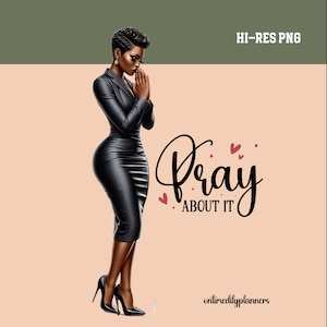 Pray About It PNG: Christian African American Woman Digital Art (Digital Download)