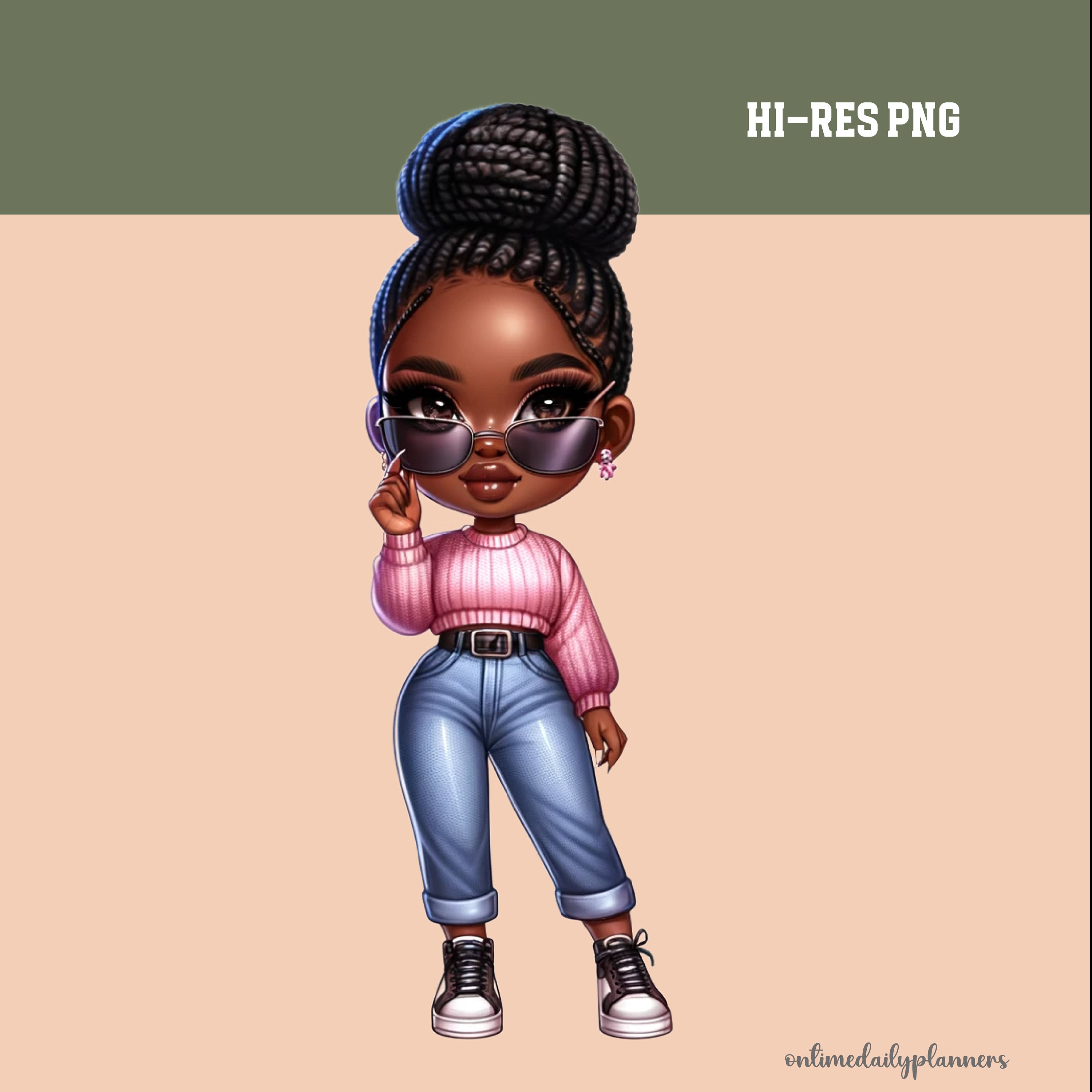 African American Chibi Clipart Black Girl Transparent PNG Bundle Trendy ...