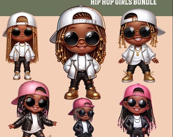 Hip Hop Black Girls Clipart: Afro Kids PNG for Birthday Decor