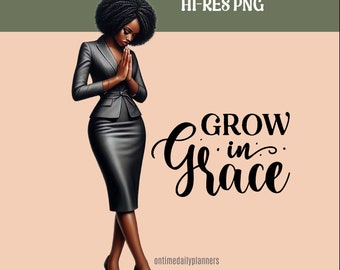 Praying African American Woman PNG: Christian Bible Verse (Digital Download)