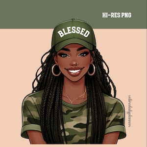 Blessed Camo Afro Woman PNG: Christian Sublimation Design (Digital Download)
