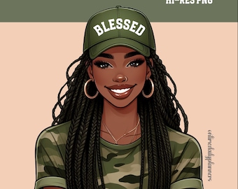 Blessed Camo Afro Woman PNG: Christian Sublimation Design (Digital Download)