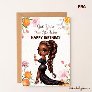 Tarjeta de cumpleaños imprimible para ella, tarjeta de felicitación afroamericana, feliz cumpleaños para niña negra, tarjeta de felicitación digital afroamericana