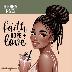 African American Woman Motivational Clipart - Self-Love & Boss Babe Themes, Christian Woman Quote PNG Print on Demand Designs