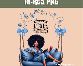 Afro Woman Bible Reading PNG: Christian Affirmation Art (Digital Download