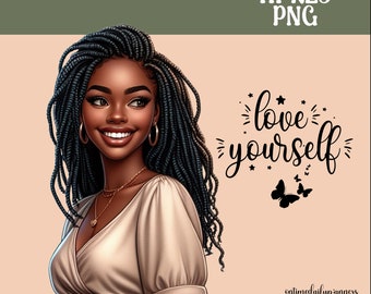 Self-Love African American Woman Clipart: Motivational PNG (Digital Download)