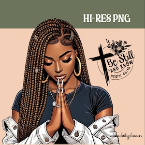 Praying African American Woman PNG: Christian Bible Verse Design (Digital Download)