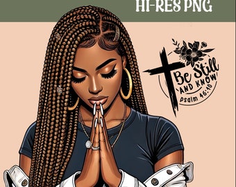 Praying African American Woman PNG: Christian Bible Verse Design (Digital Download)