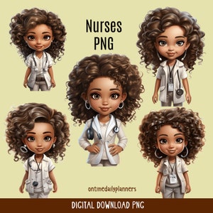 Nurse Life PNG Sublimation Design Download Chibi Nurse Bundle PNG Black Girl Magic Nurse Clipart