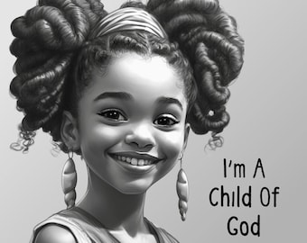 Christian Black Girl PNG Clipart, Little Black Girl Wall Art, Birthday Invitation PNG, Black Kids Art Afro Girl Clipart