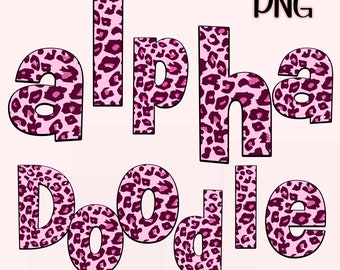 Pink Leopard Print Doodle Alphabet PNG Bundle