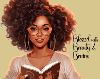 Christian Black Girl Clipart Design, Digital Planner Wall Art PNG, African American Clipart, Reading Sublimation Design Black Women Art