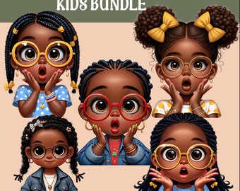 Black Girls Clipart Bundle: School Kids PNG Graphics (Digital Download)