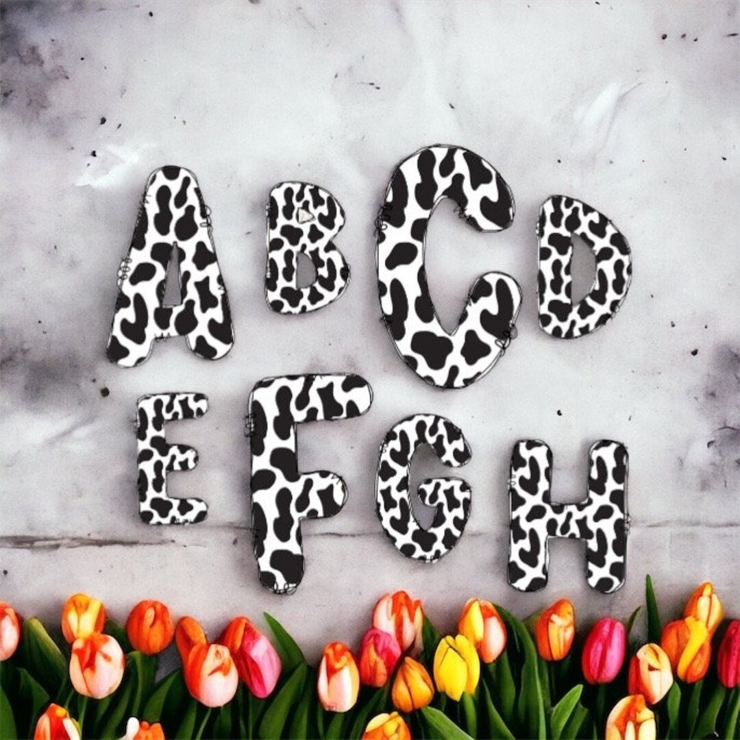 Cow Print Lettering, Cow Font, Cow Print PNG Doodle Letters, Hand Drawn ...