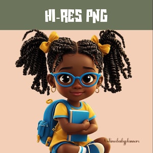 Black Girl Back to School Clipart PNG: Book Lover, Student Illustration (Digital Download)