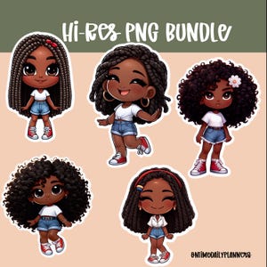 Kinder digitale Aufkleber PNG, Kinder Aktivität Buch Aufkleber, Afroamerikaner Mädchen Kinder Party Zubehör, Kinder Schulzubehör,
