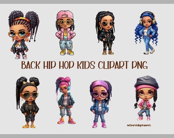 Hip Hop Kids Clipart Black Girl PNG, Kids Birthday Decor Girls Invitations, Afro Black Girl Kids Wall Art