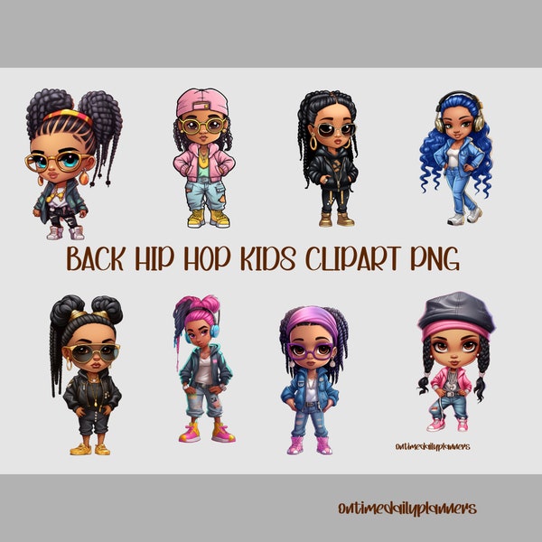 Hip Hop Kids Clipart Black Girl PNG, Kids Birthday Decor Girls Invitations, Afro Black Girl Kids Wall Art