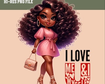 Self-Love Self Care Boss Babe Chibi Style Clipart Girls Trip African American Art Hi Resolution for Print on Demand Transparent Background