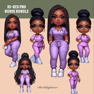 Nurse Chibi Style PNG Health Care Clipart Bundle, Black Woman Sublimation, Tshirt Design, Notebook Journal Cover Hi Resolution Commercial