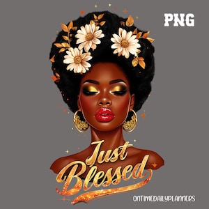 Camo Afro Woman PNG: Just Blessed Christian Sublimation Design (Digital Download)