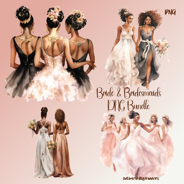Black Women Wedding clipart, Bride and Bridesmaid Clipart Bundle, Bridesmaid PNG, Bride Clipart, Bridal Shower, Fashion Clipart