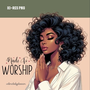 Praying African American Woman Clipart: Christian PNG Graphic
