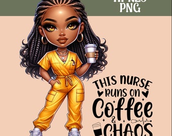 Coffee Nurse PNG Clipart: Black Nurse, Scrubs Design (Digital Download)