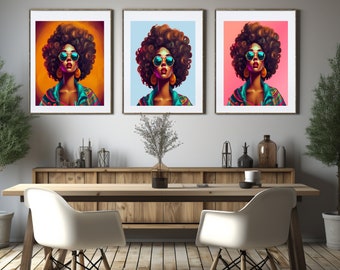Retro Afro Design, Digital Wall Art Black Girl Clipart, African American Clipart, Black History Sublimation Design Black Women Art