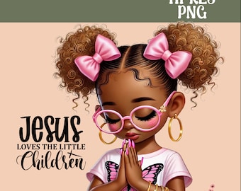 Christian Kids Praying Wall Art, Bible School Kids Prayer Journal Cover, African American Kids PNG T-shirt, Jesus Loves the Little Children,