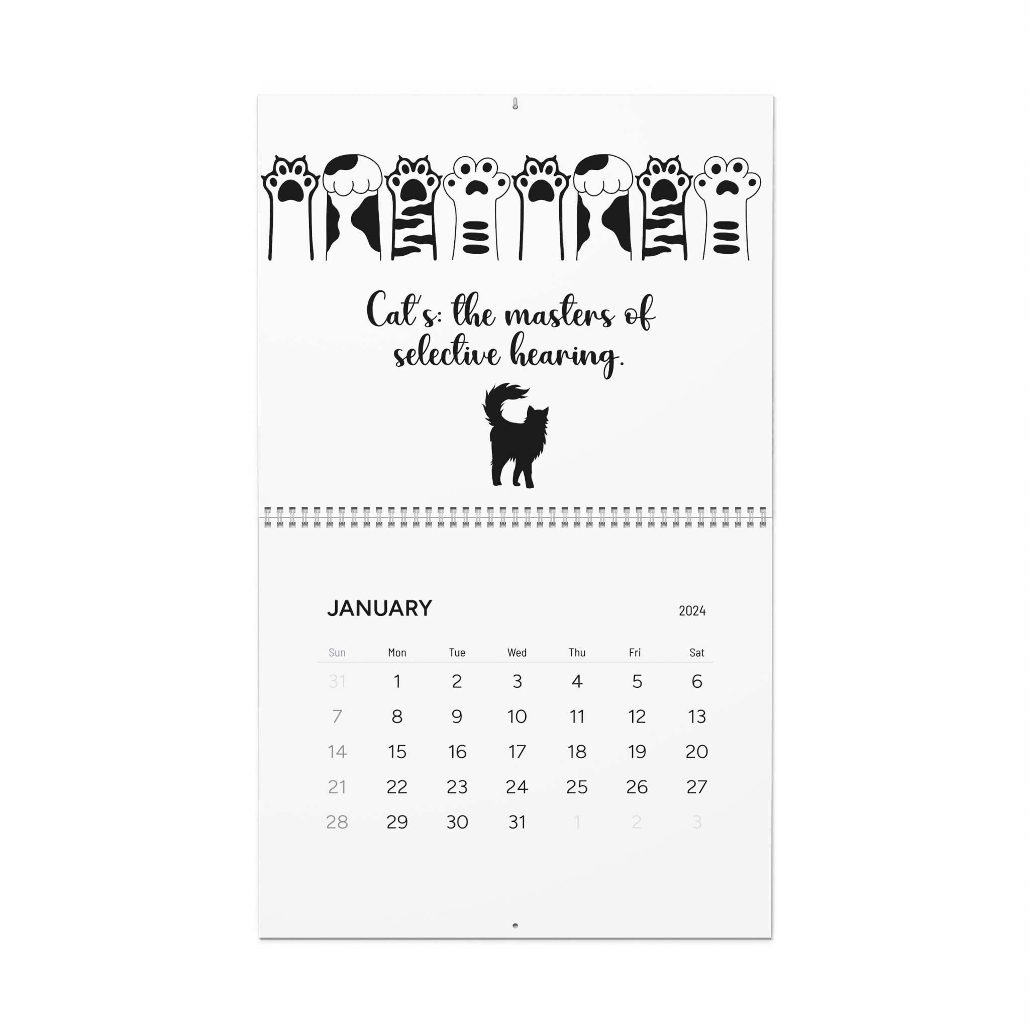 Funny Gift for Cat Mom 2024 Calendar Monthly Wall Calendar Snarky Cat