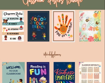 Classroom Posters Bundle, Gallery Wall Poster Bundle, Classroom and Library Decor, Printable Kids Wall Art PNG, African American Kids PNG