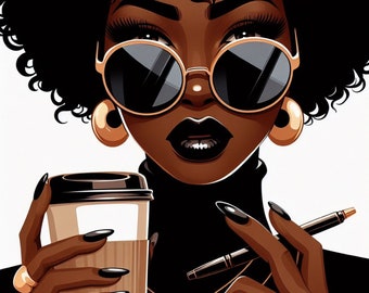 Black Woman Coffee Art: Afro Diva PNG Clipart (Digital Download)