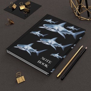 Black Shark Notebook - Hardcover Matte Lined Journal, Sleek Ocean-Inspired Writing Journal, Unique Gift for Shark Lovers