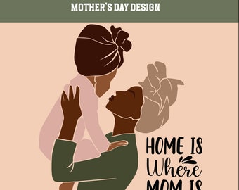 Mother's Day Black Mom Gift Mode Sublimation Design PNG Clipart, Mommy and Me Print on Demand Custom African American Design Image