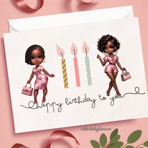 Geburtstagskarte für schwarze Frauen, Grußkarte schwarzes Mädchen alles Gute zum Geburtstagwunsch, afroamerikanische druckbare Grußkarte anpassbar