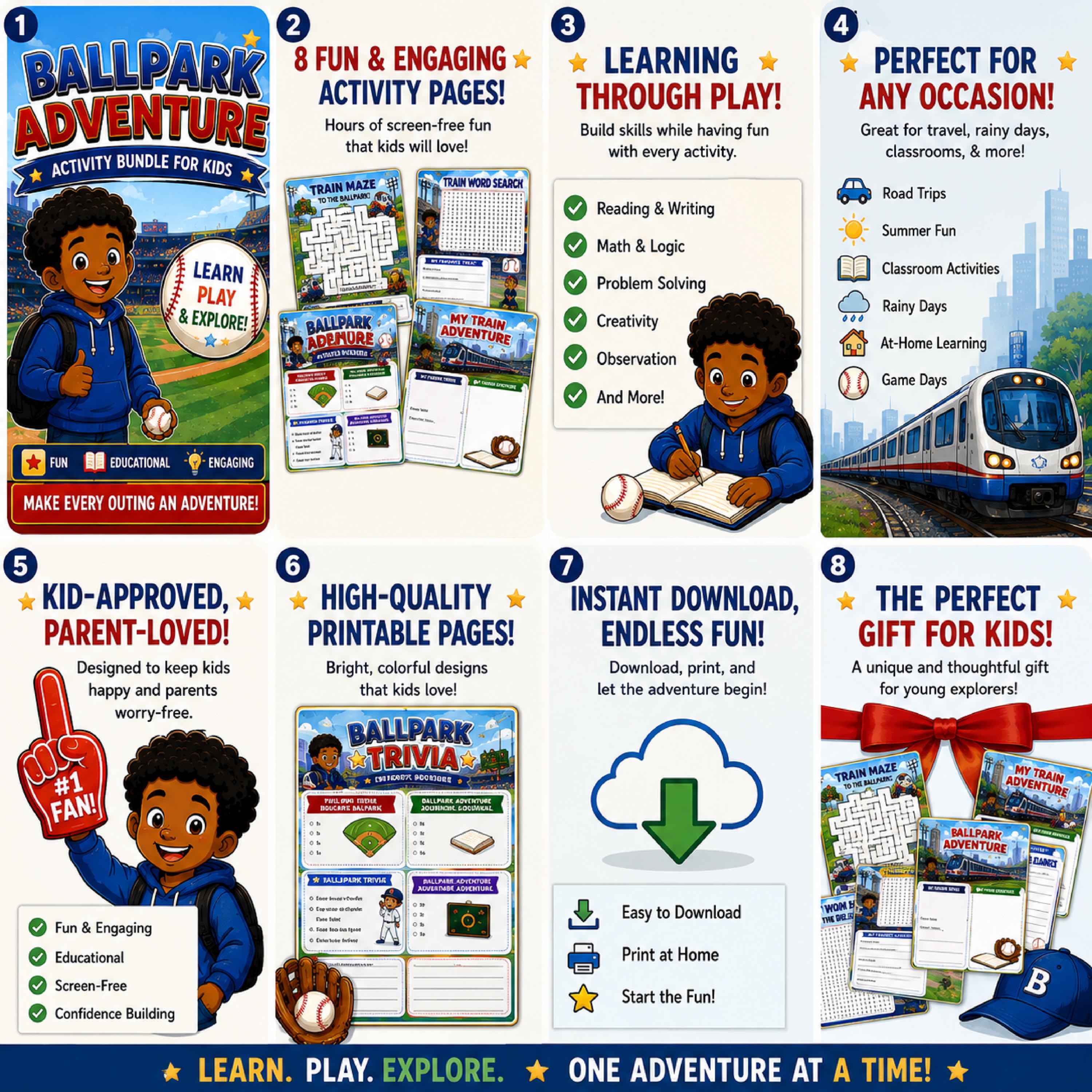 Ballpark Adventure Activity Bundle for Kids, Baseball Game Day ...