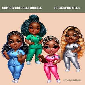 Chibi Nurse PNG Health Care Clipart Bundle, Black Woman Sublimation, Tshirt Design, Notebook Journal Cover Hi Resolution Commercial License