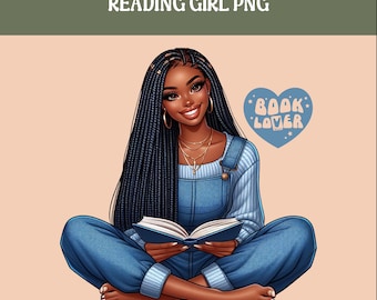 Black Girl Reading Clipart: Afro Book Lover PNG (Digital Download)