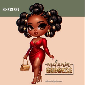 Chibi Clipart: Curvy Melanin Fashion Girl PNG (Digital Download)
