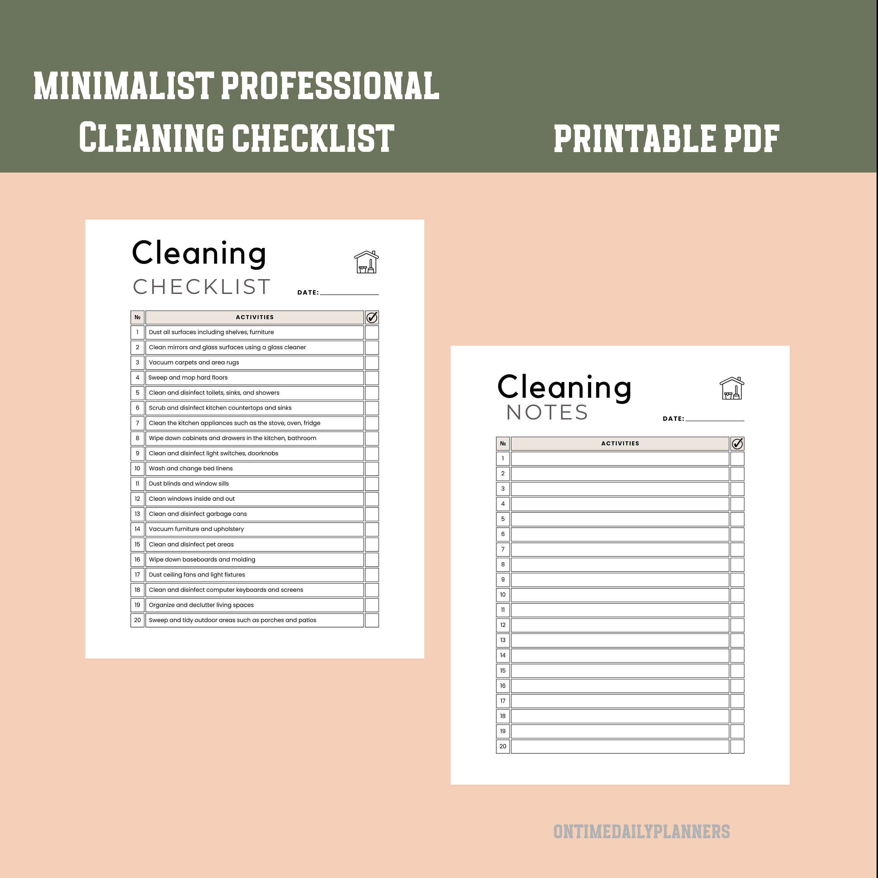 Minimalist Cleaning Checklist Printable PDF, Weekly Cleaning Checklist ...
