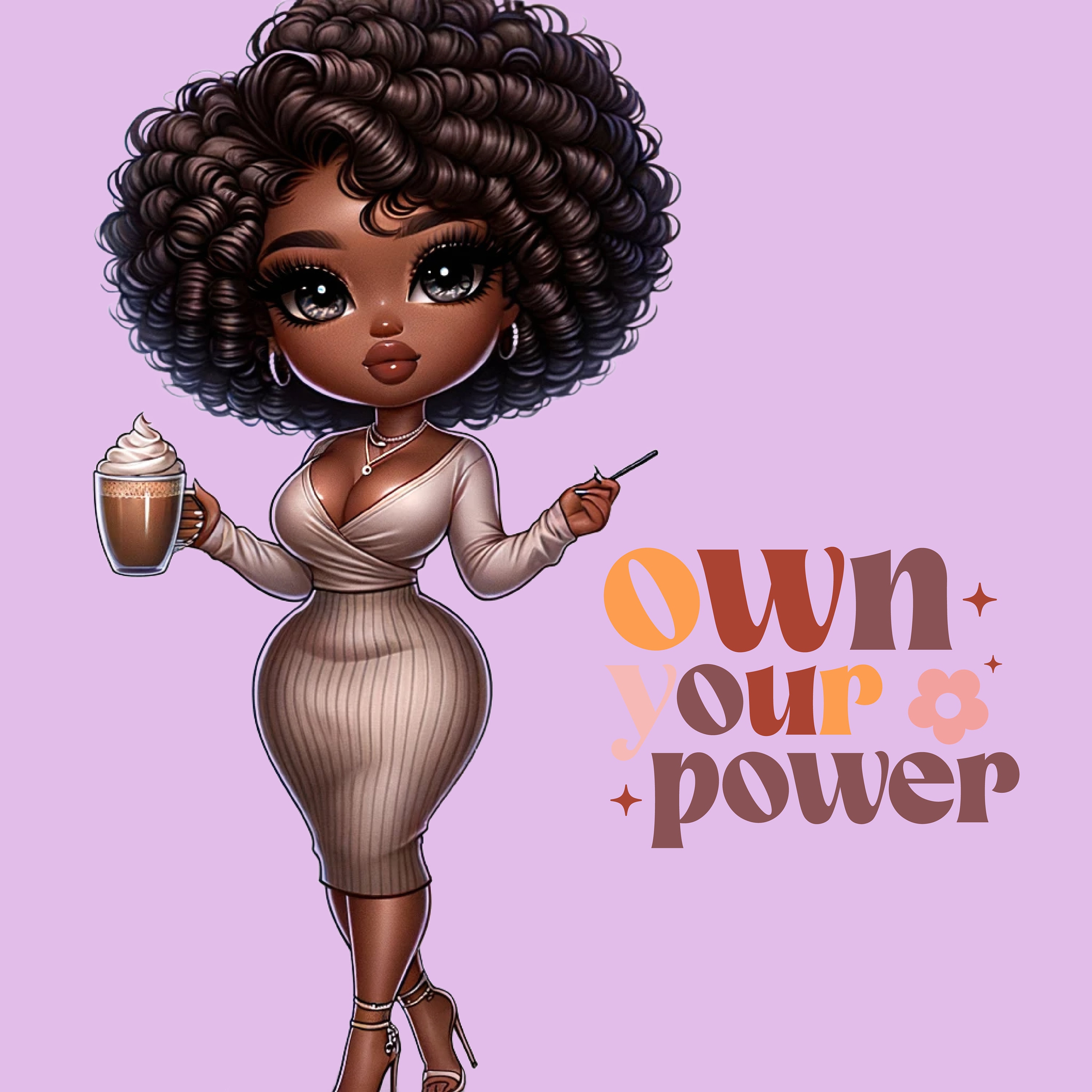Black Girl Clipart, Motivational Quote Chibi-style Black Girl Digital ...