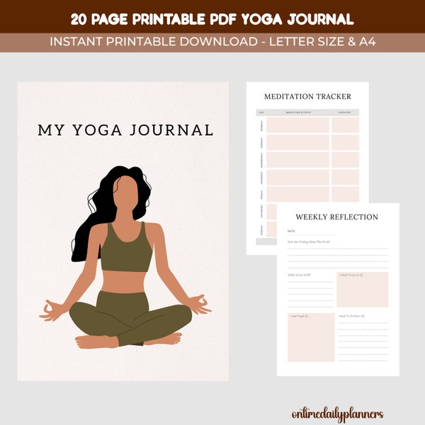 Printable Yoga Journal Yoga Planner Meditation Journal, Daily Mindfulness, Yoga Poses, Gratitude Manifestation