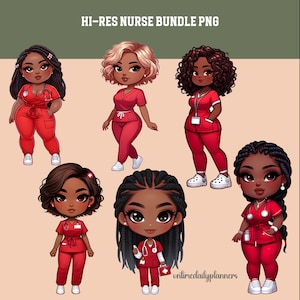 Chibi Nurse PNG Bundle, Black Woman Healthcare Clipart Sublimation, Tshirt Design, Notebook Journal Cover Hi Resolution Commercial License
