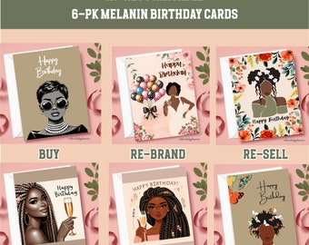 Printable African American Birthday Cards 6-PK - Perfect for Rebranding and Reselling, Afro American Greeting Cards Resell Bundle