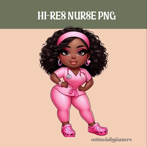 Nurse Chibi Style PNG Health Care Clipart Bundle, Black Woman Sublimation, Tshirt Design, Notebook Journal Cover Hi Resolution Commercial
