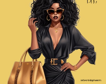 Black Woman Clipart: Stylish PNG Design for Planner Covers (Digital Download)