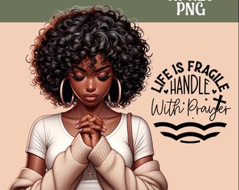 Praying Black Woman PNG: Christian Sublimation Design (Digital Download)
