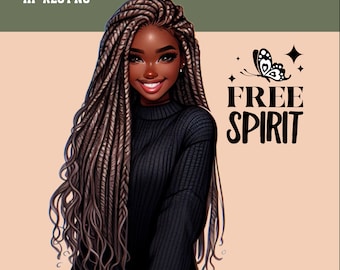 Afro Woman Clipart: Empowering Free Spirit PNG (Digital Download)