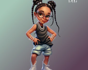 Hip Hop Black Girls Clipart, Black Girl PNG, Black Kids PNG, Afro Girl Clipart, PNG Digital Download